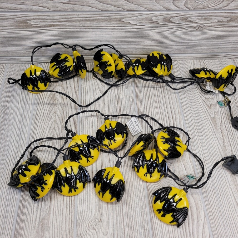 2 Halloween Bat Moon String Light Yellow Black Decor Spooky Plastic Light Covers